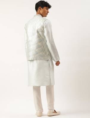 Sky blue sequin embroidered jacket kurta set 2