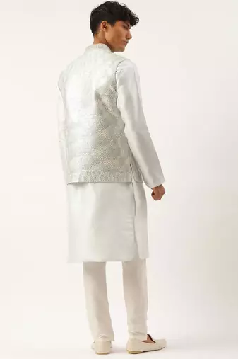 Sky blue sequin embroidered jacket kurta set