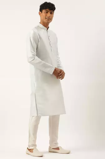 Sky blue sequin embroidered jacket kurta set