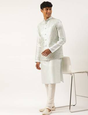 Sky blue sequin embroidered jacket kurta set 4