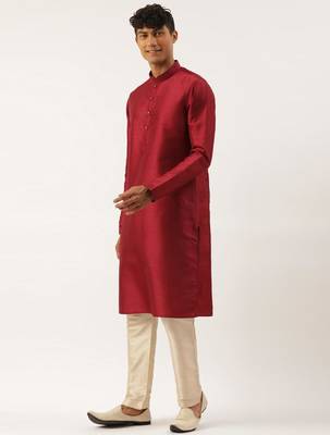 Charcoal grey printed jacket with maroon kurta set 3