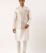 White multi color embroidered jacket kurta set