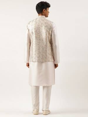 White multi color embroidered jacket kurta set 2