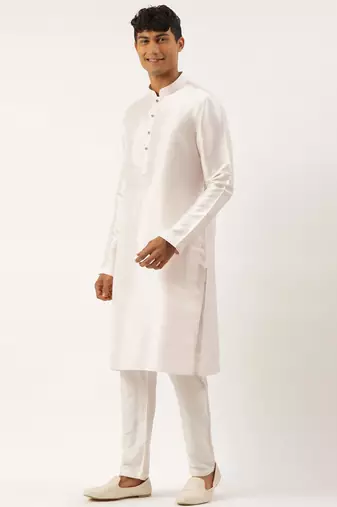 White multi color embroidered jacket kurta set