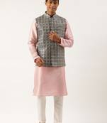Pink embroidered jacket kurta set