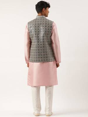 Pink embroidered jacket kurta set 2