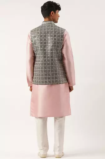 Pink embroidered jacket kurta set