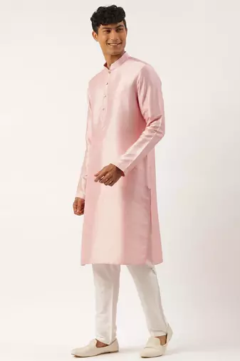 Pink embroidered jacket kurta set