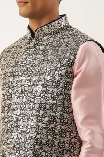 Pink embroidered jacket kurta set