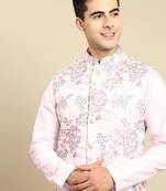 Pink printed jacket kurta set