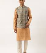 Beige pleated bundi with kurta set