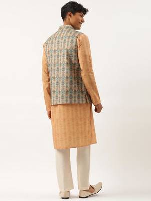 Beige pleated bundi with kurta set 2