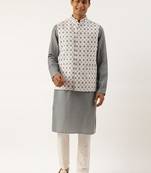 Grey printed jacket kurta set