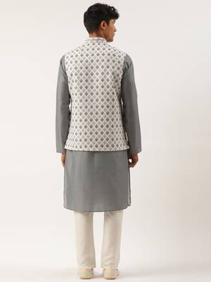 Grey printed jacket kurta set 2