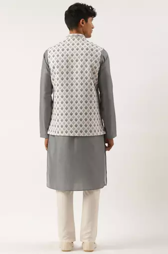 Grey printed jacket kurta set