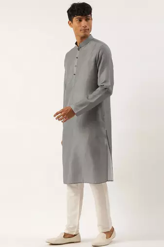 Grey printed jacket kurta set