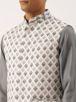Grey printed jacket kurta set 5