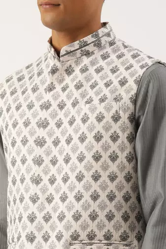 Grey printed jacket kurta set