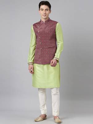 Red printed jacket with kurta 1