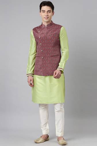 Red printed jacket with kurta