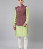 Red printed jacket with kurta