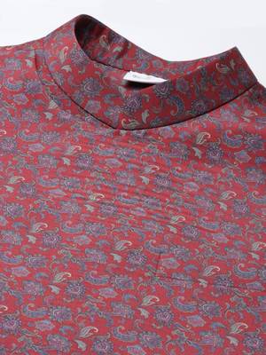 Red printed jacket with kurta 3