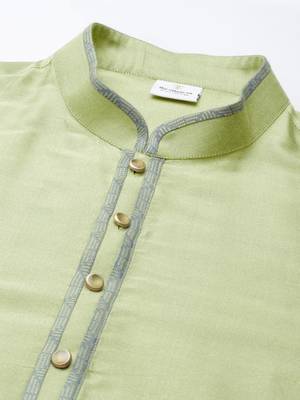Lime green blue jacquard quilted jacket with short kurta 2