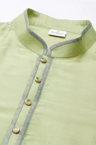 Lime green blue jacquard quilted jacket with short kurta