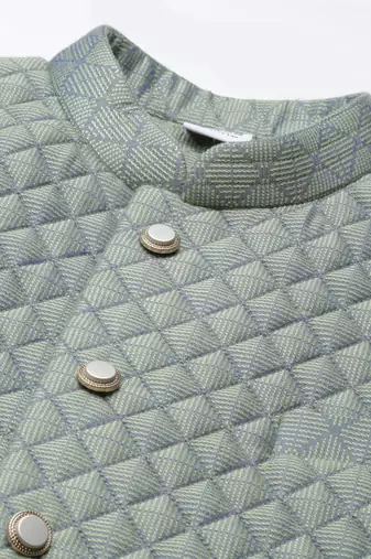 Lime green blue jacquard quilted jacket with short kurta