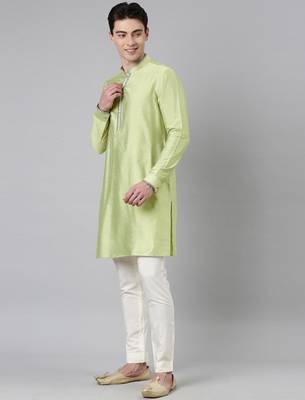 Lime green blue jacquard quilted jacket with short kurta 4