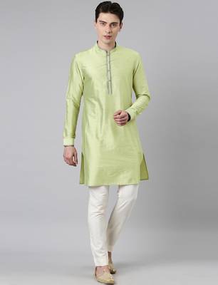 Lime green blue jacquard quilted jacket with short kurta 5