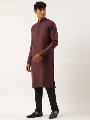 Wine printed cotton jacket kurta set 3