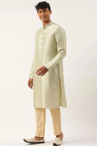 Beige printed cotton jacket kurta set