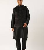 Black velvet quilted jacket kurta set