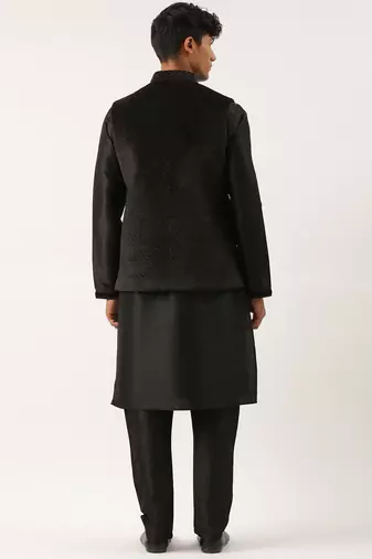Black velvet quilted jacket kurta set