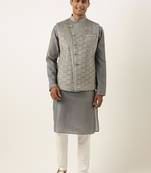 Grey velvet quilted jacket kurta set