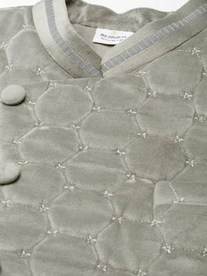 Grey velvet quilted jacket kurta set 3