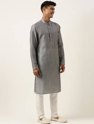 Grey velvet quilted jacket kurta set 5
