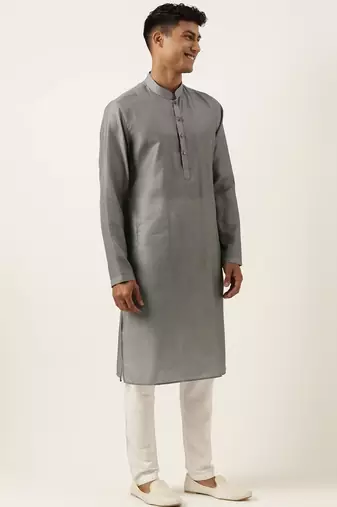 Grey velvet quilted jacket kurta set