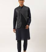 Navy embroidered jacket kurta set