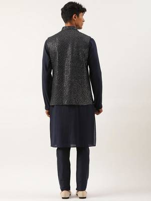 Navy embroidered jacket kurta set 2