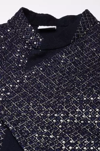 Navy embroidered jacket kurta set
