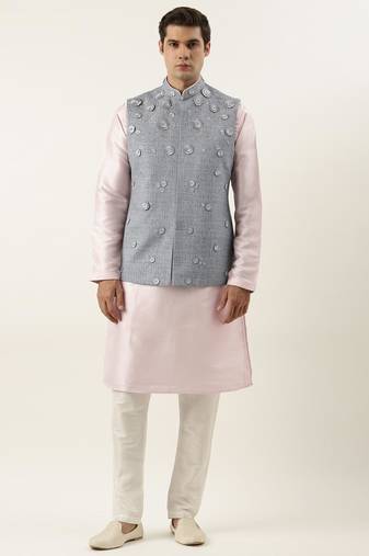 Grey floral embroidered jacket kurta set