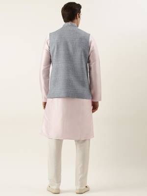 Grey floral embroidered jacket kurta set 4