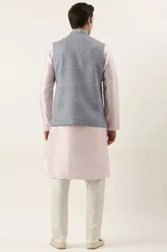 Grey floral embroidered jacket kurta set