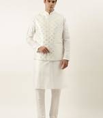 Off white mirror embroidered jacket kurta set