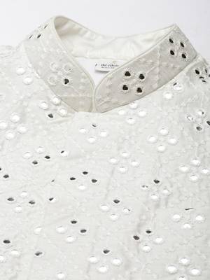 Off white mirror embroidered jacket kurta set 3