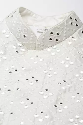 Off white mirror embroidered jacket kurta set