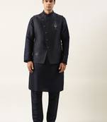 Navy embroidered jacket kurta set