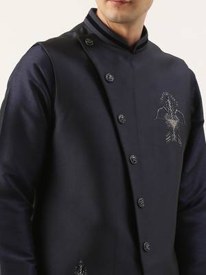 Navy embroidered jacket kurta set 3